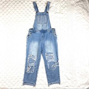 Forever 21 Distressed Jean Overalls